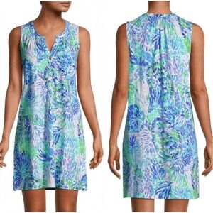Lilly Pulitzer Essie Dress Womens Medium Blue Pink Sleeveless Shift Sea Life